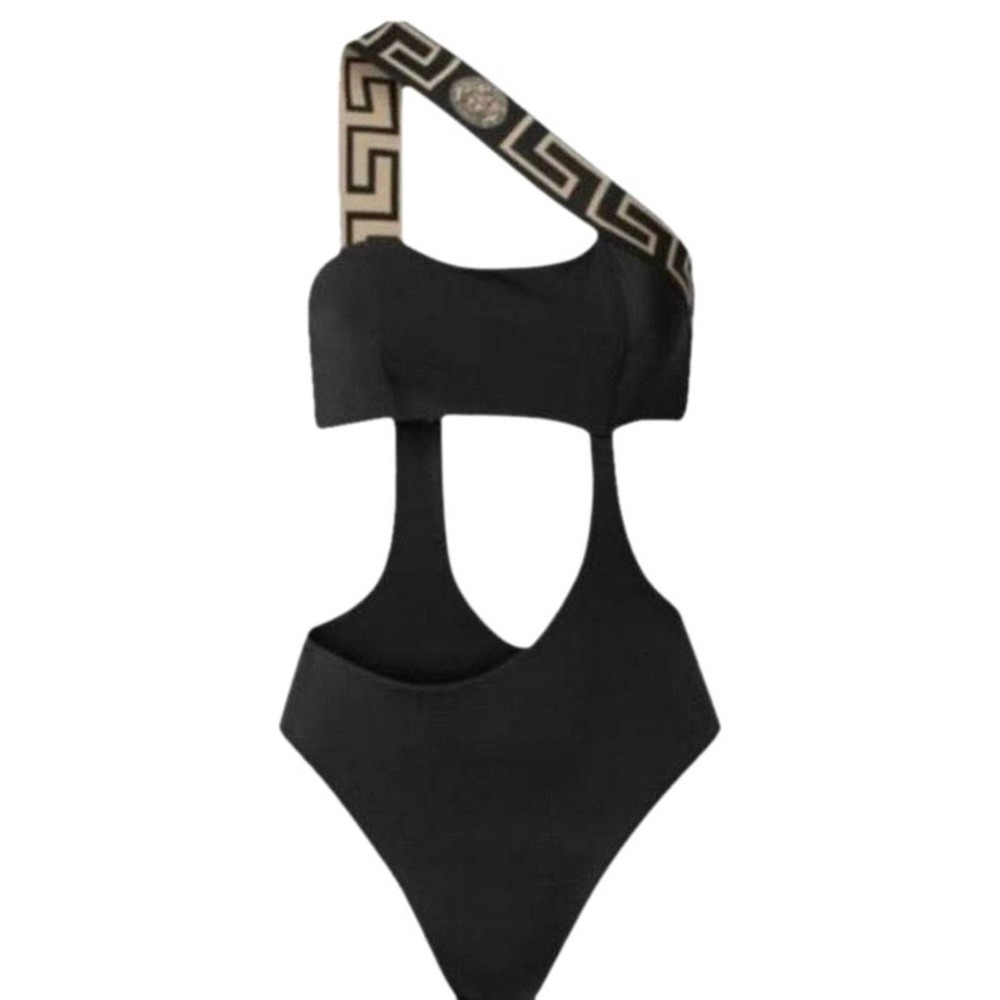 VERSACE Medusa Greca logo one shoulder cutout swimsuit